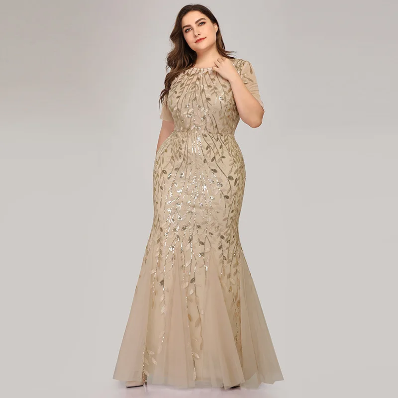 Plus Size Elegant Evening Dresses Mermaid Sequined Lace Appliques Long Dress Party Gowns Formal Dress Women 8XL Evening Gowns