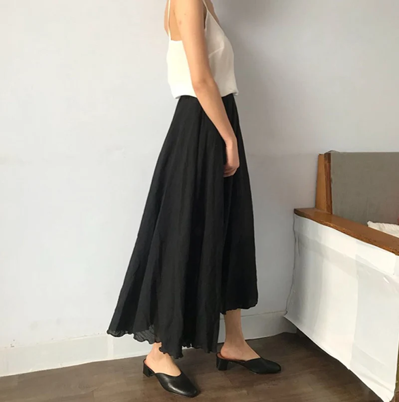 Dames zomer elastische taille maxi rok boho A-lijn vloeiende lange rok met zakken zwemmen rok broek broek voor vrouwen, A-groen, S