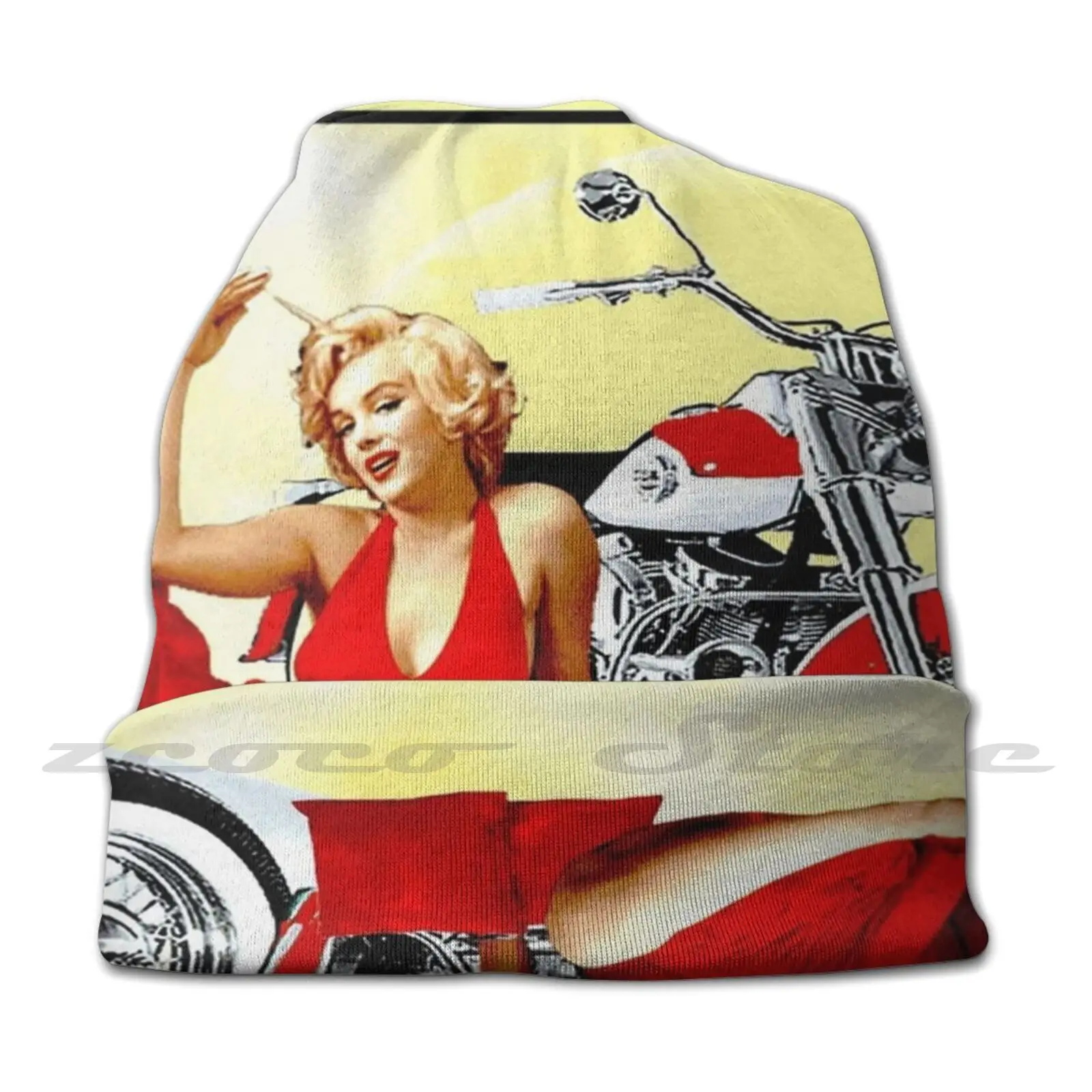 Marilyn Monroe : Motorcycle Print Personalized Pattern Knit Hats Plus Size Elastic Soft Cap Marilyn Marilyn Monroe Motorcycles