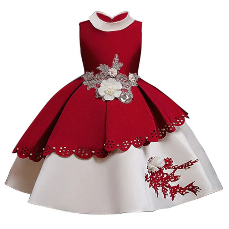 2021 Bridesmaid Dress Girls Embroidery Kids Dresses For Girls Costumes Elegant Party Princess Dress New Year Children clothing