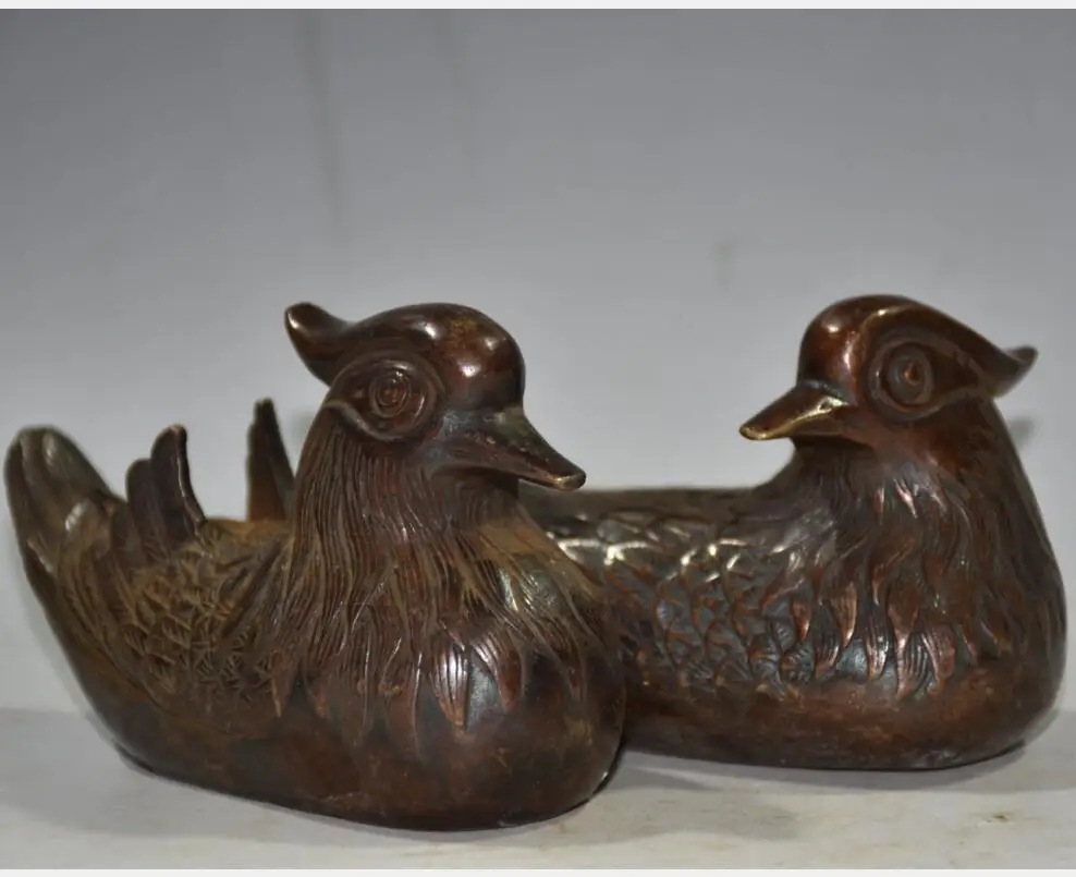 

China brass archaize Mandarin duck crafts statue A pair