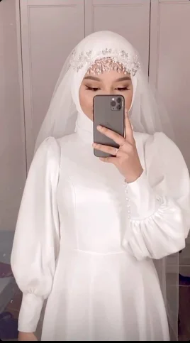 White Muslim Long Sleeve Wedding Dresses A-Line Vestido De Noiva 2023 Chiffon Elegant Dubai Arabic Hajab Bride Dress