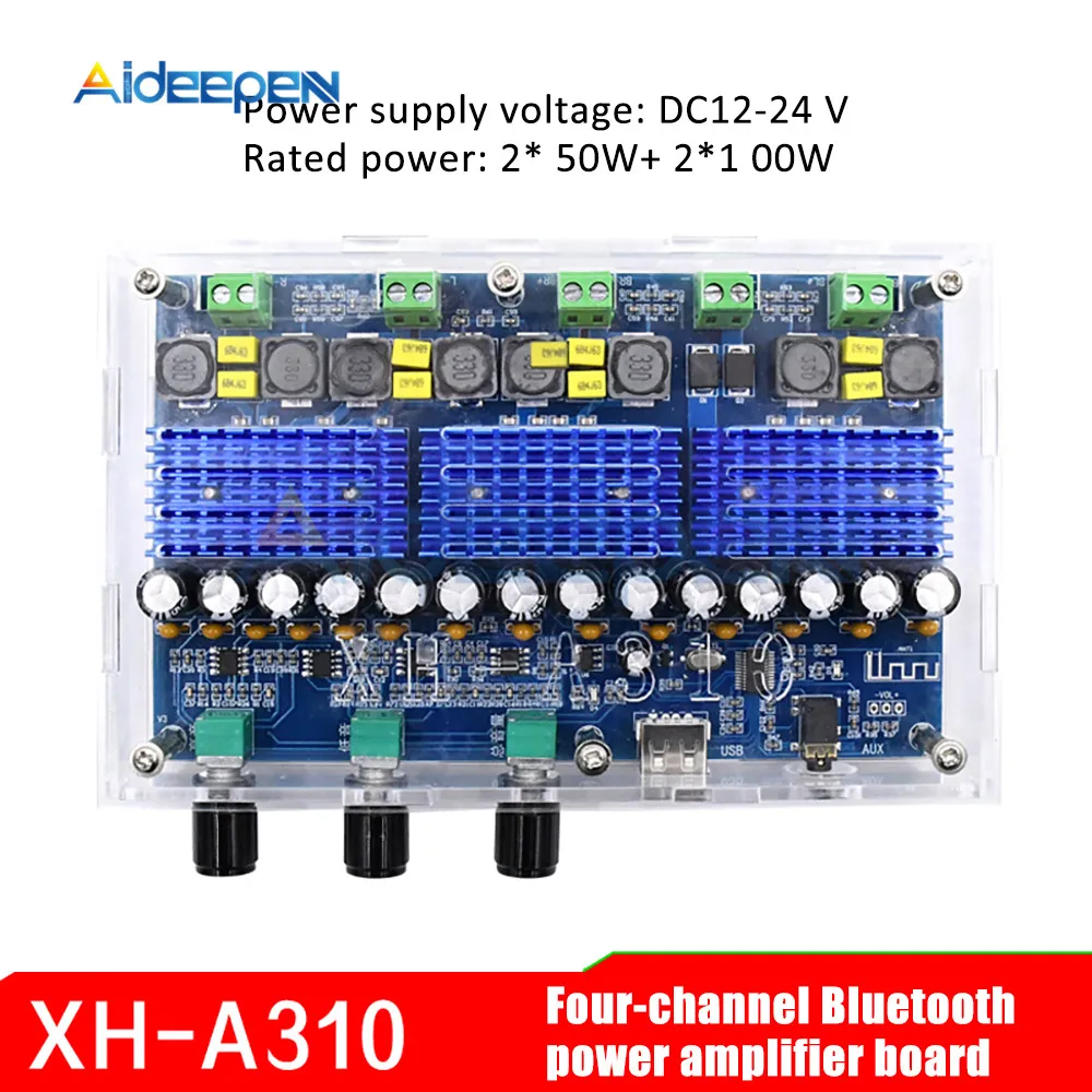 Bluetooth 5.0 TPA3116D2 4 Channel 50Wx2+100Wx2 Digital power amplifier board Stereo Dual Bass Subwoofer Home Theater XH-A310