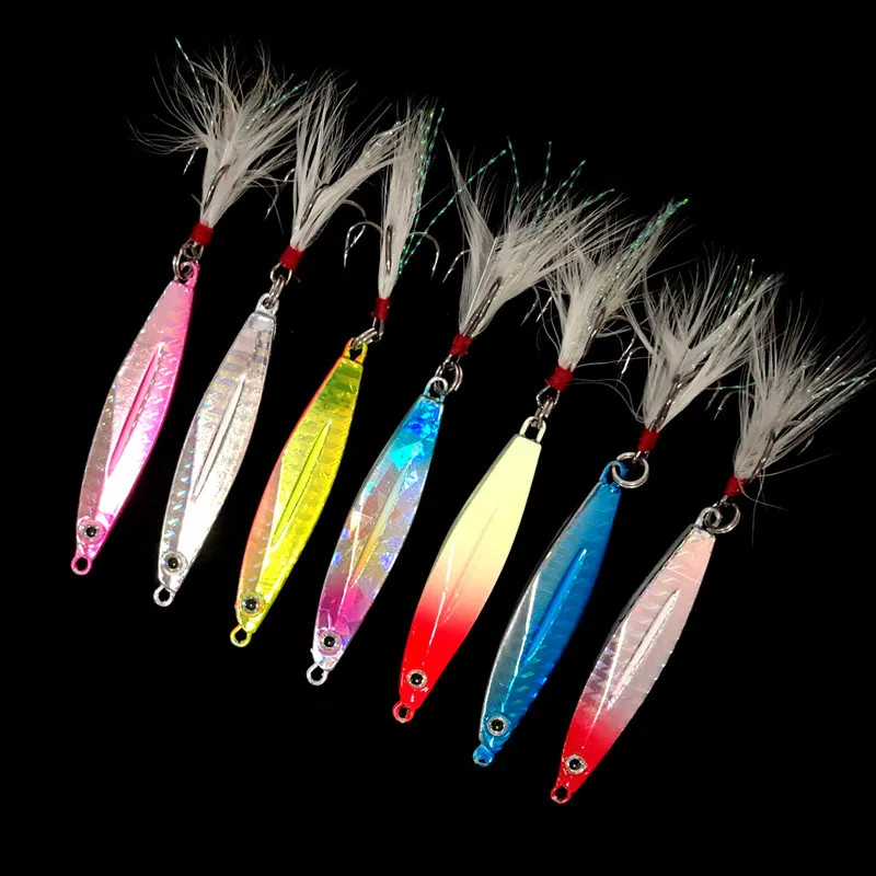 Day Night Fishing Lure Glow Jigs with Guiding Gutter Shore Long Cast Jigbait Artificial Lures 7g 10g 14g 21g 30g 40g Hard Bait