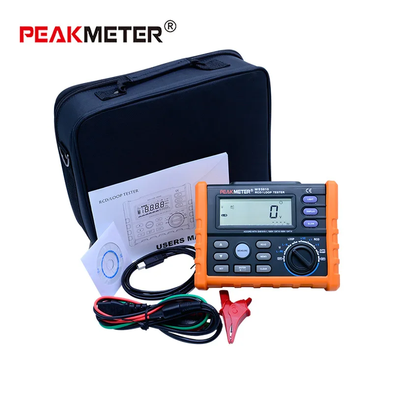 PEAKMETER PM5910 Digital Resistance Meter RCD Loop Tester Multimeter USB Interface Trip-out Current/Time Tester