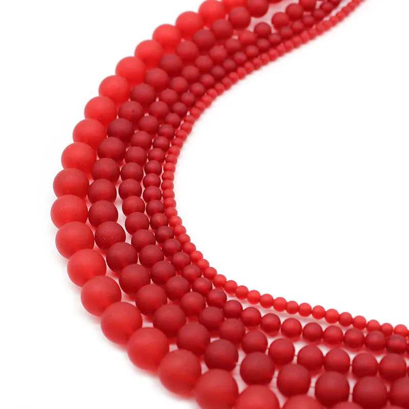 Natural Stone Matte Frosted Red Chalcedony Loose Round Spacer Beads 4 6 8 10 12 MM Fit DIY Beads For Jewelry Making DIY Bracelet