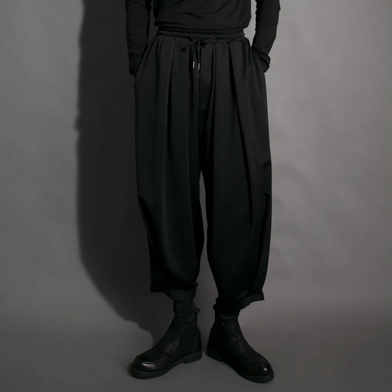 

Dark wind personality tide brand hairdresser clothing loose folds wide-leg pants harem pants nine-point pants men