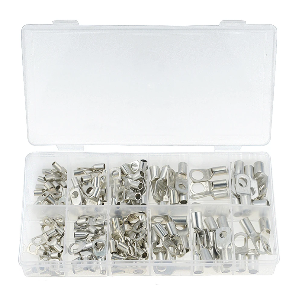 

170PCS/BOX Assortment SC Bare Tinned Copper Lug Terminals Ring Seal Wire Connectors Bare Cable Crimped Soldered Terminal Kit