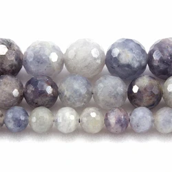 Natural Hard Faceted Iolite Round Loose Beads Strand 6/8/10MM For Jewelry DIY Making Necklace Bracelet