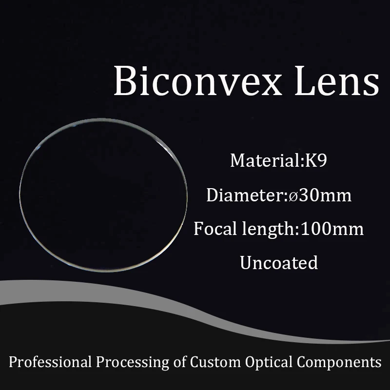 Optical Glass K9 Optics Double Convex Mirror 30mm Diameter 100mm Focal Length Projector Lenses Physics Experiment Teaching Tool