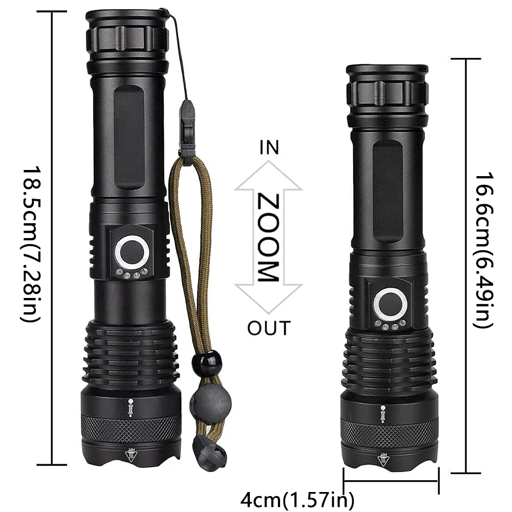 Imagem -04 - Lanterna Xhp50.2 de Led Tocha Recarregável em Usb com Zoom à Prova Dágua Bateria 18650 ou 26650 para Acampamento ao ar Livre