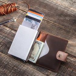 Hiram Wallet Men Money Mini Bag Male Aluminium Rfid Blocking Credit Card Holder Wallet Small Leather Coin  Pocket Purse