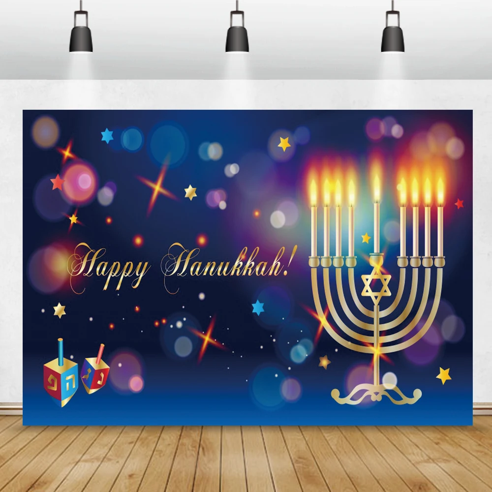 Judaism Happy Hanukkah Backdrop Photography Jewish New Year Candlestick Bread Family Party Decor Background Photo Studio Props