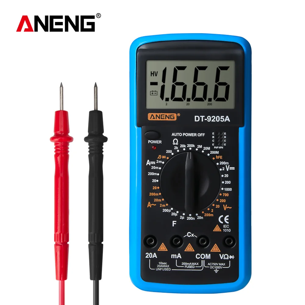 DT9205A LCD Digital Multimeter Electric Handheld Ammeter Voltmeter Resistance Capacitance AC DC Power Meter Tester