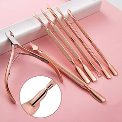 New Stainless Steel Rose Gold Double-headed Steel Pusher Dead Skin Scissors Polish Gel Remover Manicure Pedicure Nail Care Tools