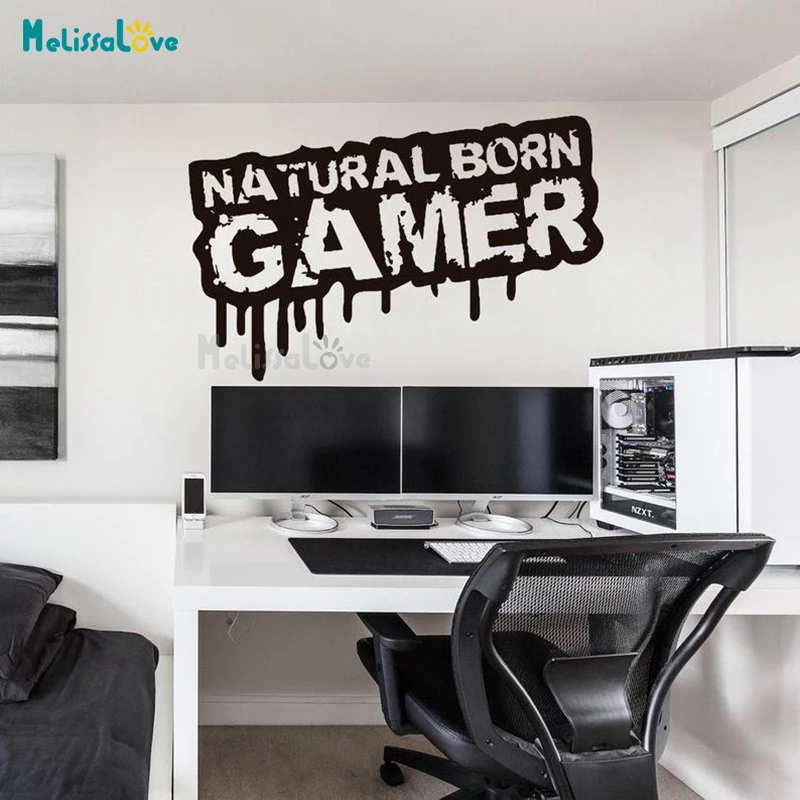 Natural Born Gamer Gaming Room Funny Quote Decal Playroom Kids Bedroom Decor Boy Gift Removable Vinyl Wall Sticker BD422