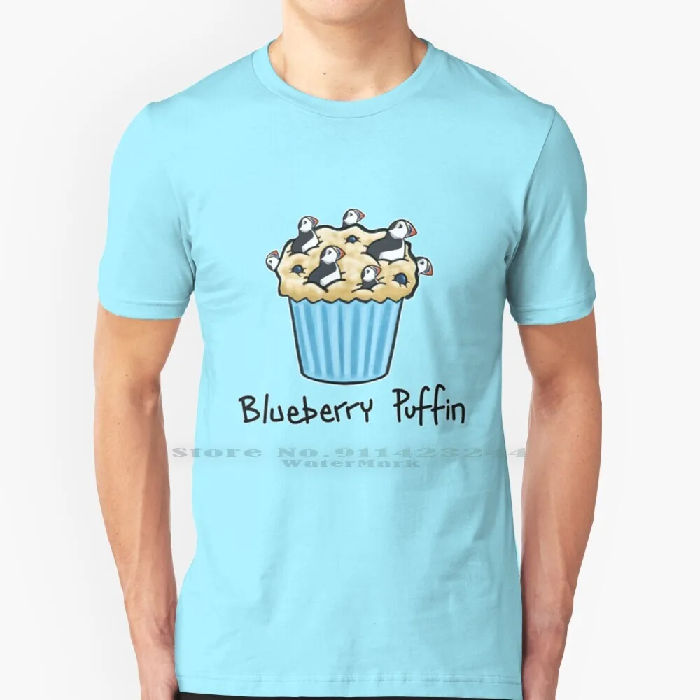 Blueberry Puffin 100% Cotton T Shirt Food Cake Muffins Birds Puffins Cartoon Funny Cute Humour Blueberry Tee Short Sleeve Long