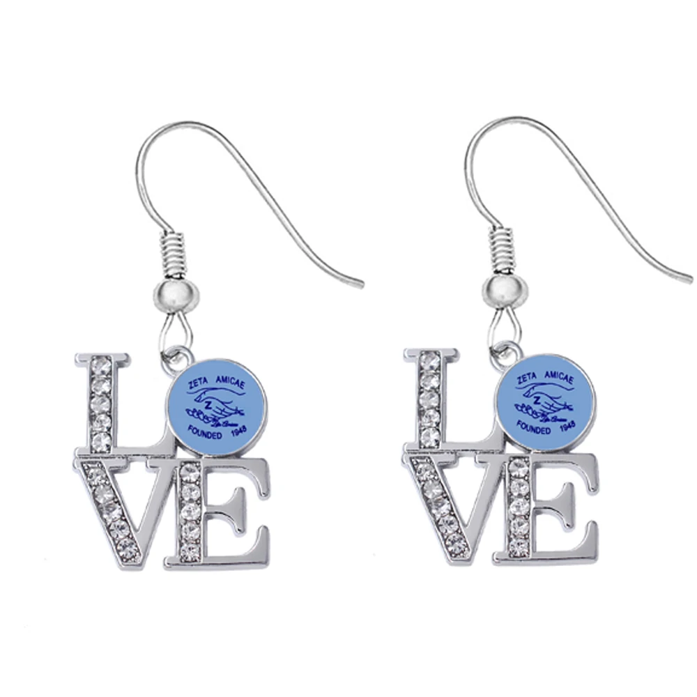 Eco friendly Metal Sticker Inlaid Light Blue ZETA Amicae Earrings Greek Letter Sorority Ear Rings For Lady