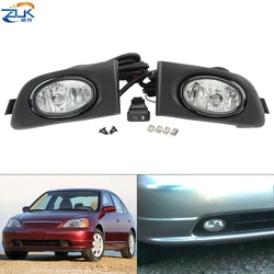 ZUK Car Front Bumper Fog Light Reflector Lamp Kit For HONDA CIVIC 2001-2002 ES Foglight Foglamp Set With Cable Halogen Bulbs