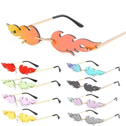 Women Rimless Wave Sun Glasses Luxury Fashion Metal Shades Vintage Women Mirror Eyewear UV400 2020 Hot Fire Flame Sunglasses