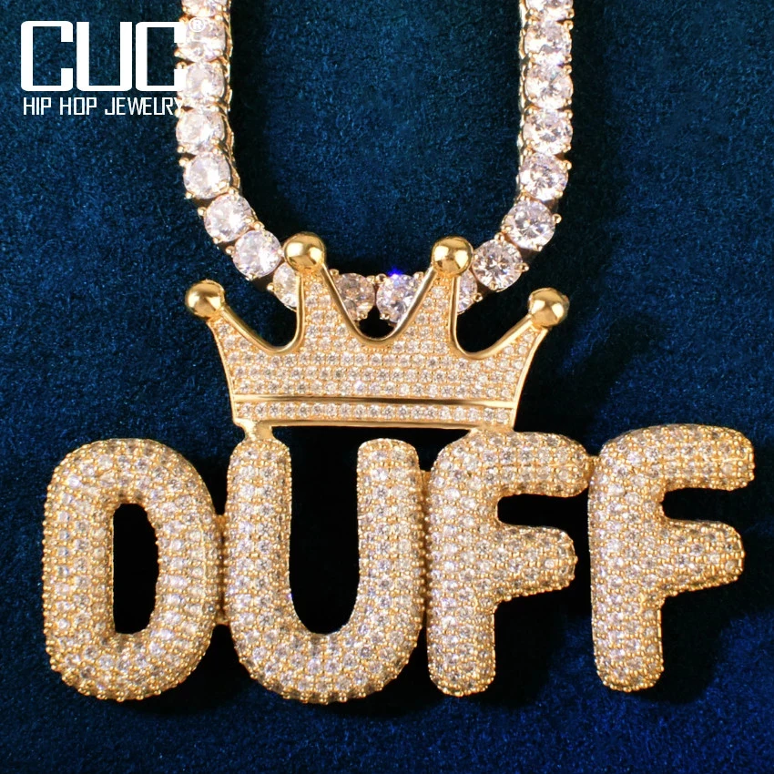 

CUC Crown Bail Small Letter Name Pendant Custom Men Women Necklace Micro Pave Zircon Hip Hop Chain Jewelry