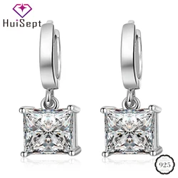 HuiSept Fashion Silver 925 Earrings Jewelry Square Shape Emearld Amethyst Gemstone Drop Earrings for Women Wedding Gift Ornament