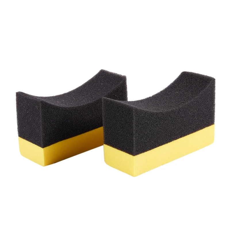 2x Contoured Auto Wheels Brush Sponge Tools Applicator Special For Tire Hub Cleaning Dressing Waxing Polishing Yellow+Black