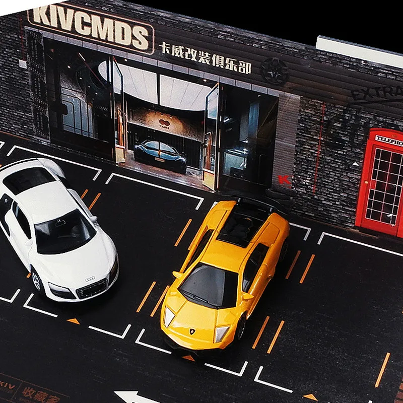 Scale 1 64 Diorama Garage Model Parking Lot Simulation HD Acrylic Wood Display Cabinet Can Be Stacked Diecast Car Hot Wheels Toy