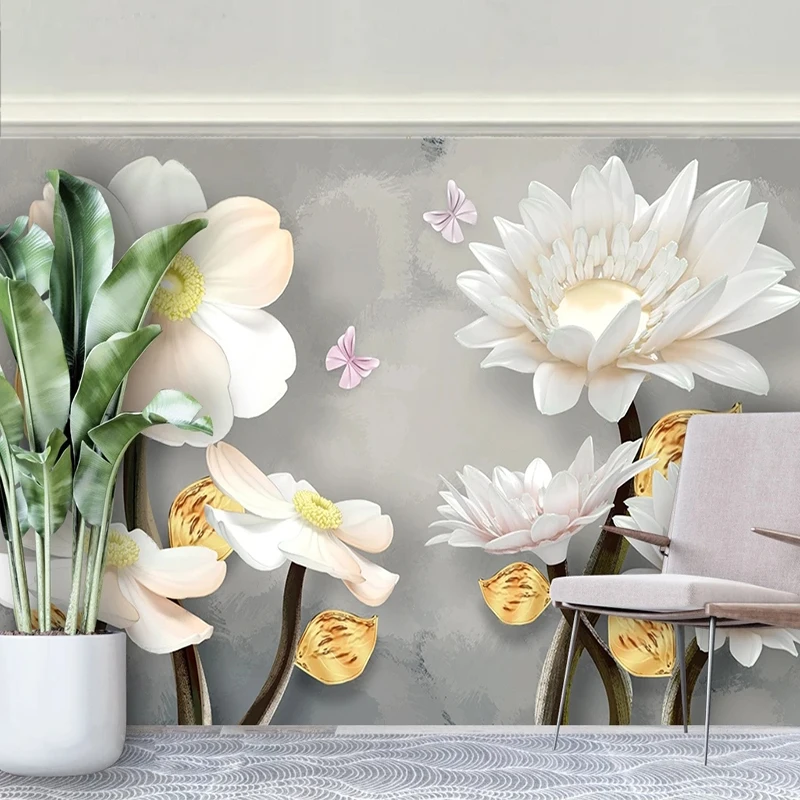 Custom 3D Relief Wallpaper Beautiful Big Flower Wall Paintings Modern Art For Living Room Bedroom Decoration Murales De Pared 3D