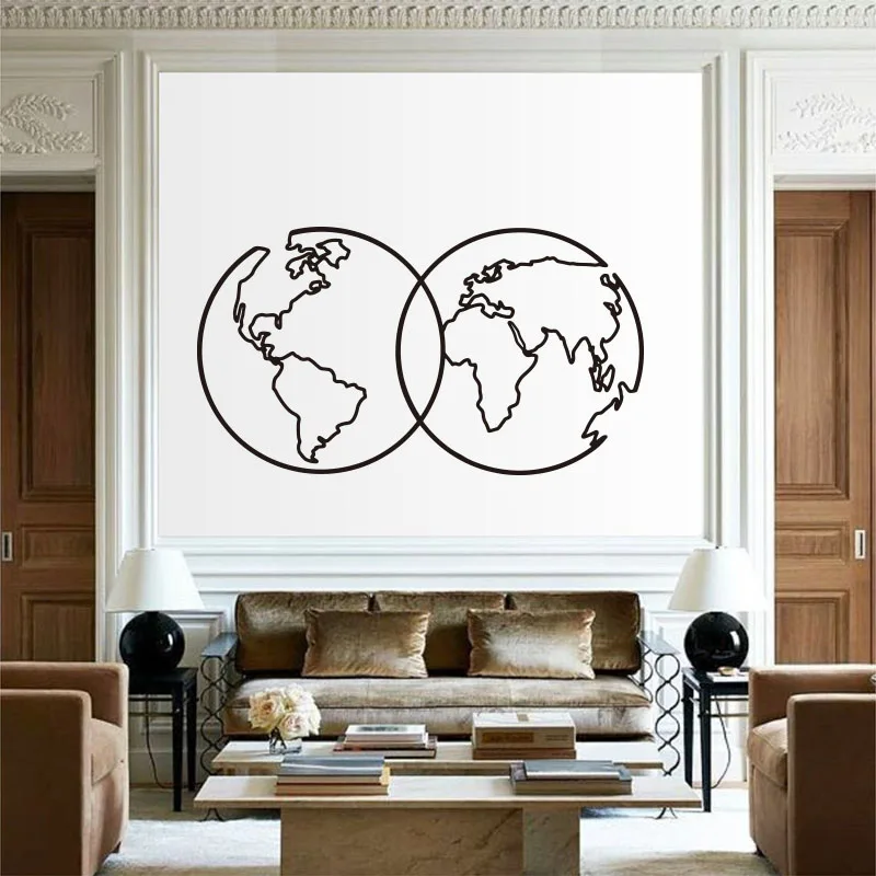 Intertwined Globe World Map Wall Sticker Classroom Office Gemometric Earth Globe Worldmap Wall Decal Bedroom School Vinyl Decor