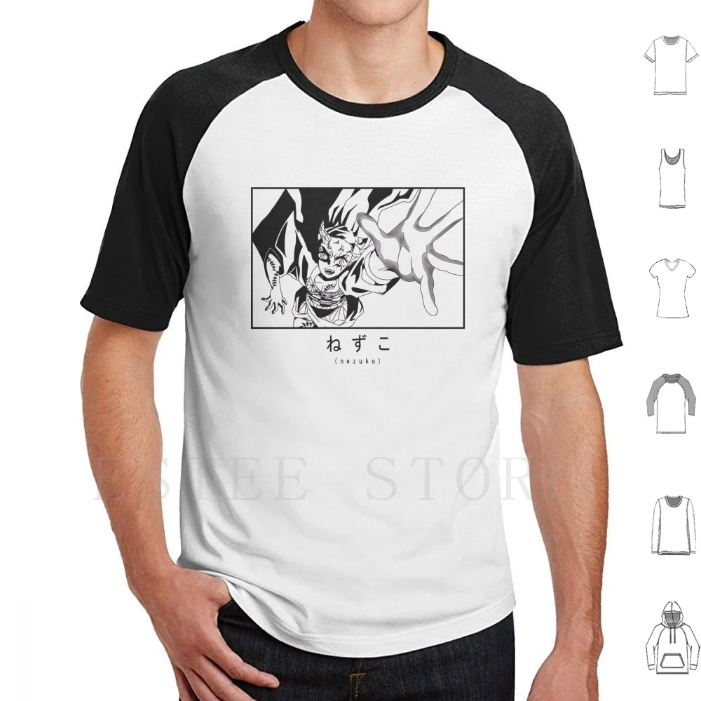 Camiseta de algodón con diseño de modo demonio para hombre, Camiseta con estampado de Nezuko, Kimetsu No Yaiba, Tanjiro Inosuke Kawaii