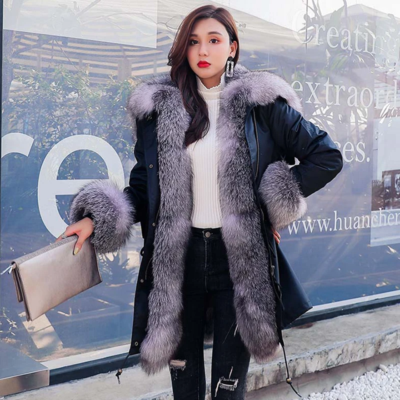 New winter jacket angel wings fox fur coat pie overcoming fur coat rabbit fur liner hooded fashion and luxury