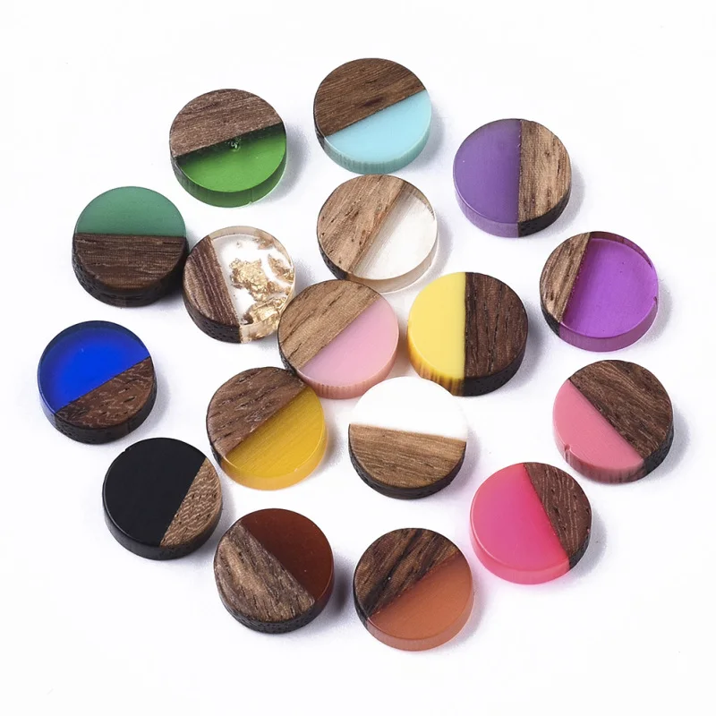 50pcs 10mm Resin & Wood Cabochons Resin Cabochon Flat Back for Jewelry Making DIY Bracelet Earring Accessories 10x3.5~4mm