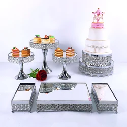 3-7pcs Silver Wedding Cake Stand Set Round  Birthday Party Dessert Metal Cupcake Pedestal Display Plate Home Decor