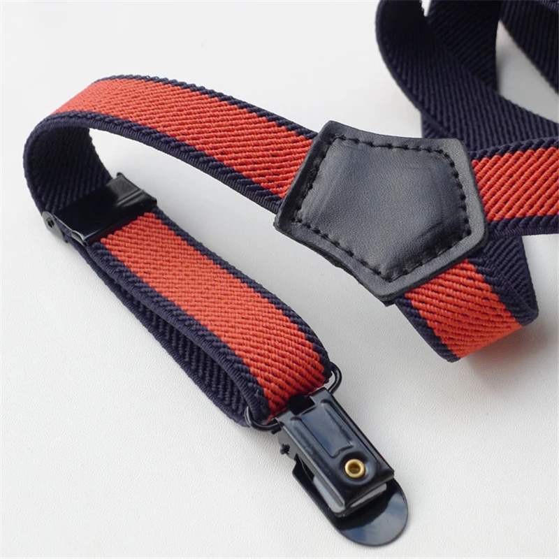 New red stripe casual suspenders British fashion men and women strap 3 clip suspenders  decorative braces pants