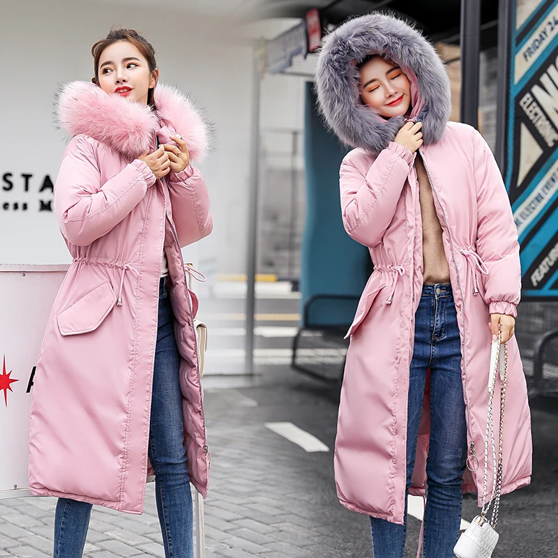 

2020 Long Parkas Winter Jacket Women Big Fur Hat Warm Clothes Casual Cotton Padded Coat Female Tops Chaqueta Mujer LWL924