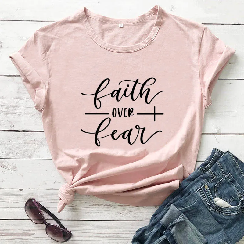 

Faith Over Fear T-shirt Women Fashion Inspired Religious Christian Church Tops Tees Casual Cotton Summer Graphic Tumblr shirts