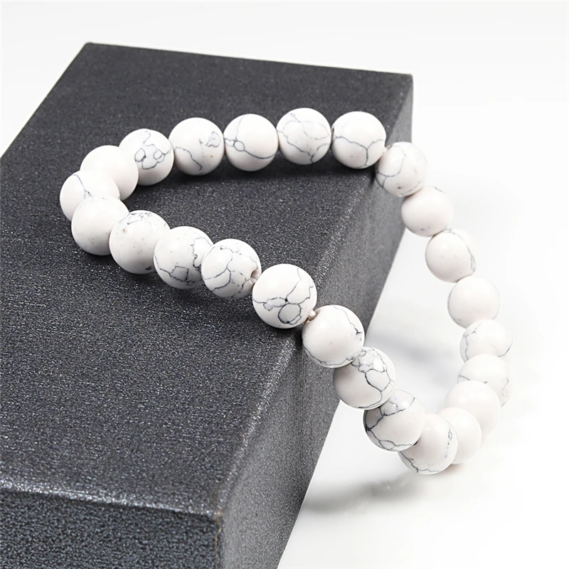 High Quality Natural Stone Bracelets Couple Distance Beads Black Lava Rock Stone White Stretch Charm Strand Bracelet Men Jewelry