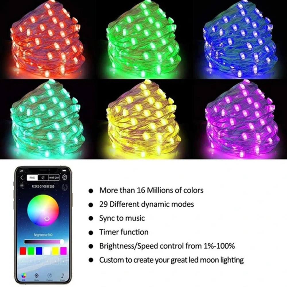 USB Christmas Tree Led String Lights with Phone Smart Bluetooth App Remote Control Christmas Home Decor Garland Fairy Lights