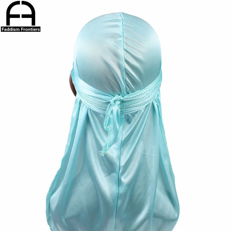 Unisex donna uomo seta Durag parrucche Biker Durag per uomo fascia accessori per capelli cinghie a coda lunga Bandana cappello da donna Durag setoso