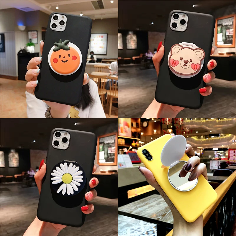 Cartoon Makeup Mirror Stand Case for Motorola Moto One Action Vision Marco Fast Style P40 P30 X4 Z3 Z4 Soft Star Wing TPU Cover