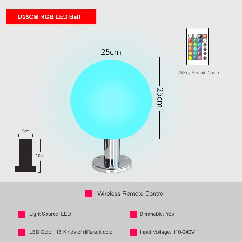 リモコン付きled屋外ライトピラー,ip67規格に準拠,110-240v,d20//30cm rgb,ヴィラ,庭,パティオ,装飾,壁照明用