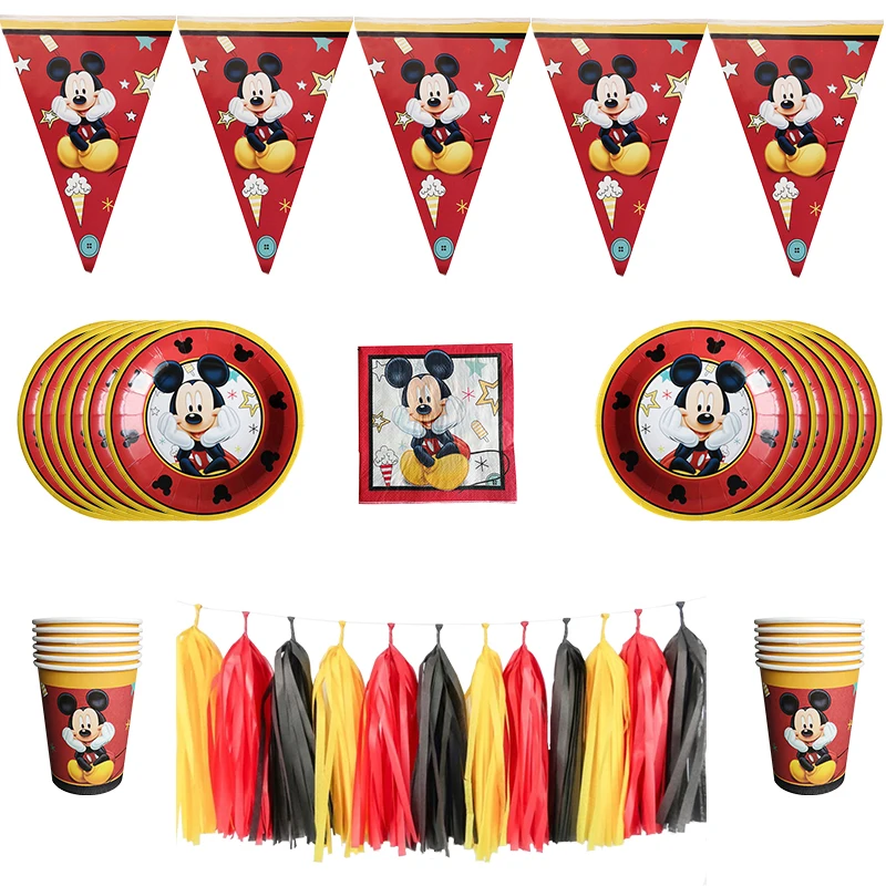 

59pcs/lot Mickey mouse Theme 12 people Decorations Kids Baby Shower Cup Plate Napkin Tassel Birthday Party Supplies Dinner Set