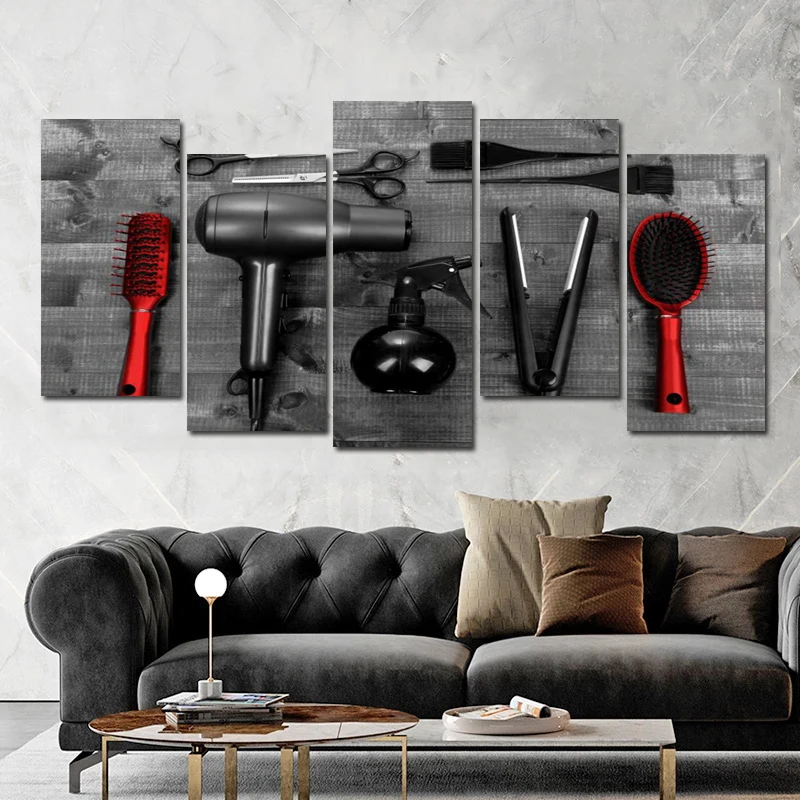 5 Panels Hairdressing Tools Canvas Paintings Modular Wall Decor Wall Art Pictures For Living Room Posters Modern Home Decor