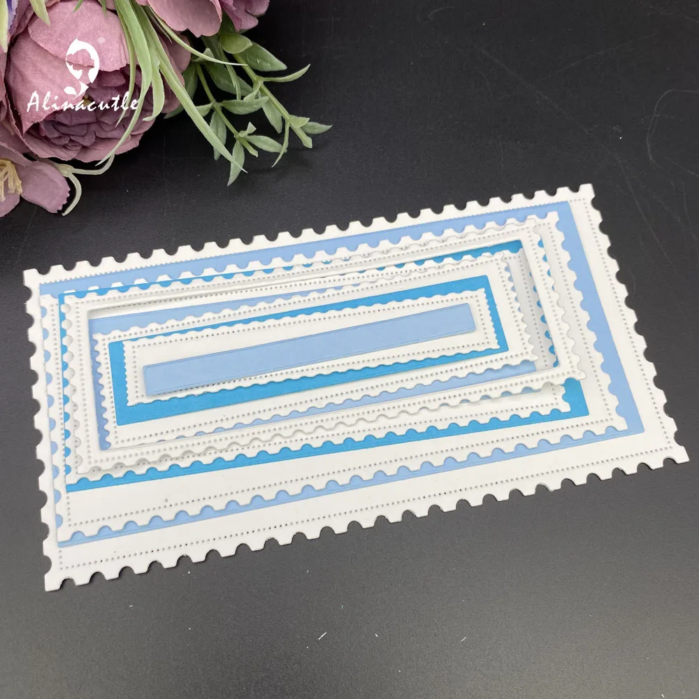 Alinacutle matryce do cięcia metalu Cut 8pc Mini Slimline Card prostokąt gniazdowania ramki prace ręczne z papieru szablon kartek znaczek pocztowy