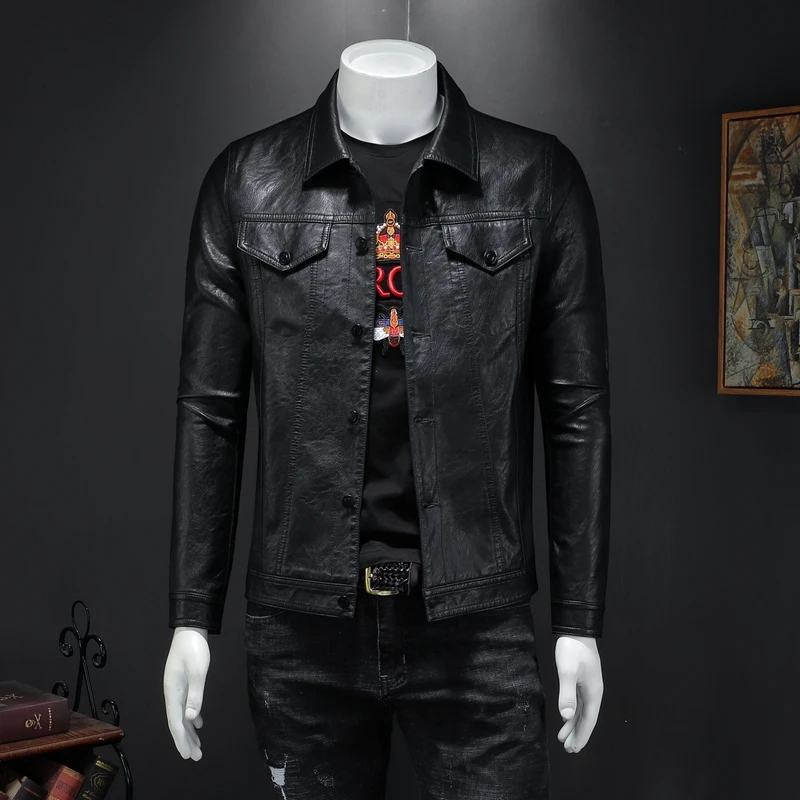 2020 New Leather Jacket For Men Winter Leather Jacket Biker Motorcycle Zipper Long Sleeve Coat Top Blouses