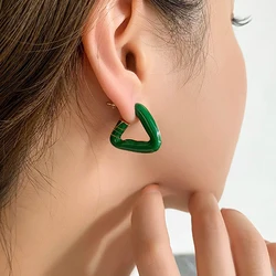 AENSOA Trendy White Green Enamel Hoop Earrings for Women Geometric Triangle Gold Color Metal Earrings Korean Fashion Jewelry