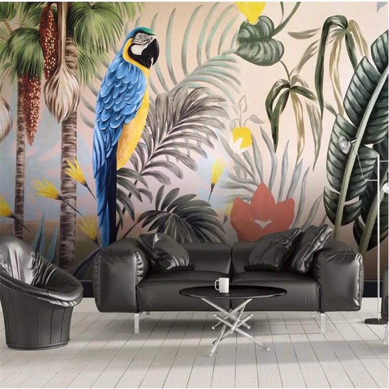 

wellyu Custom wallpaper papel de parede Nordic minimalist hand-painted tropical rainforest parrot background wall decorative