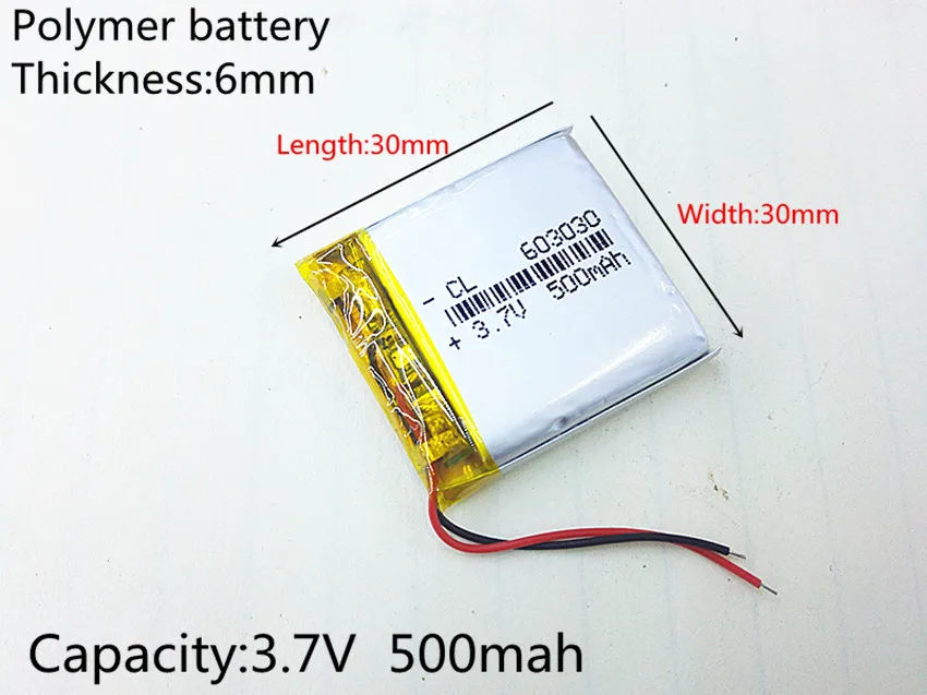 3.7V 500mah 603030 Lithium Polymer LiPo Rechargeable Battery For Mp3 Mp4 Mp5 DIY PAD DVD E-book bluetooth headset