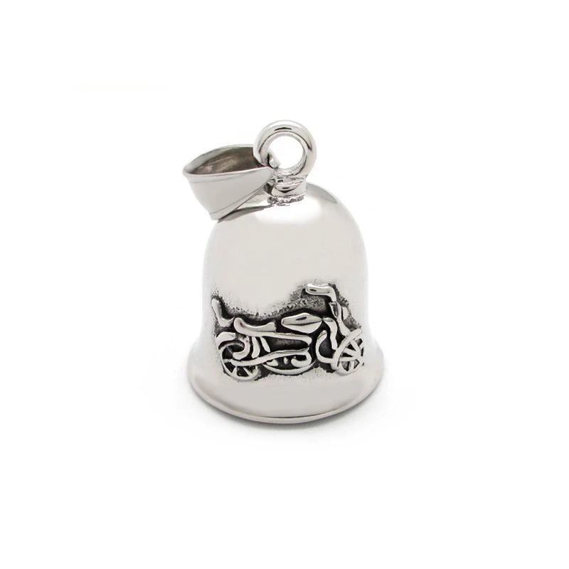 Vintage Silver Plated Motorcycle Guardian Bell Pendant Necklace for Men Street Fashion Jewelry Rider Bell Necklace